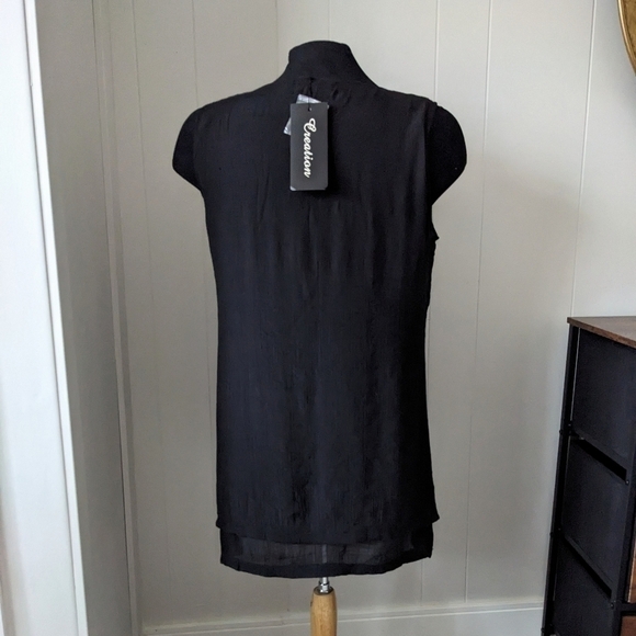 NWT Black Mini Dress Button Front Detail and Front Slit - Picture 2 of 8